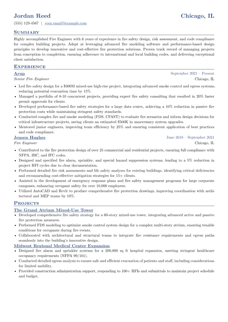 Fire Engineer Resume Example CV template preview