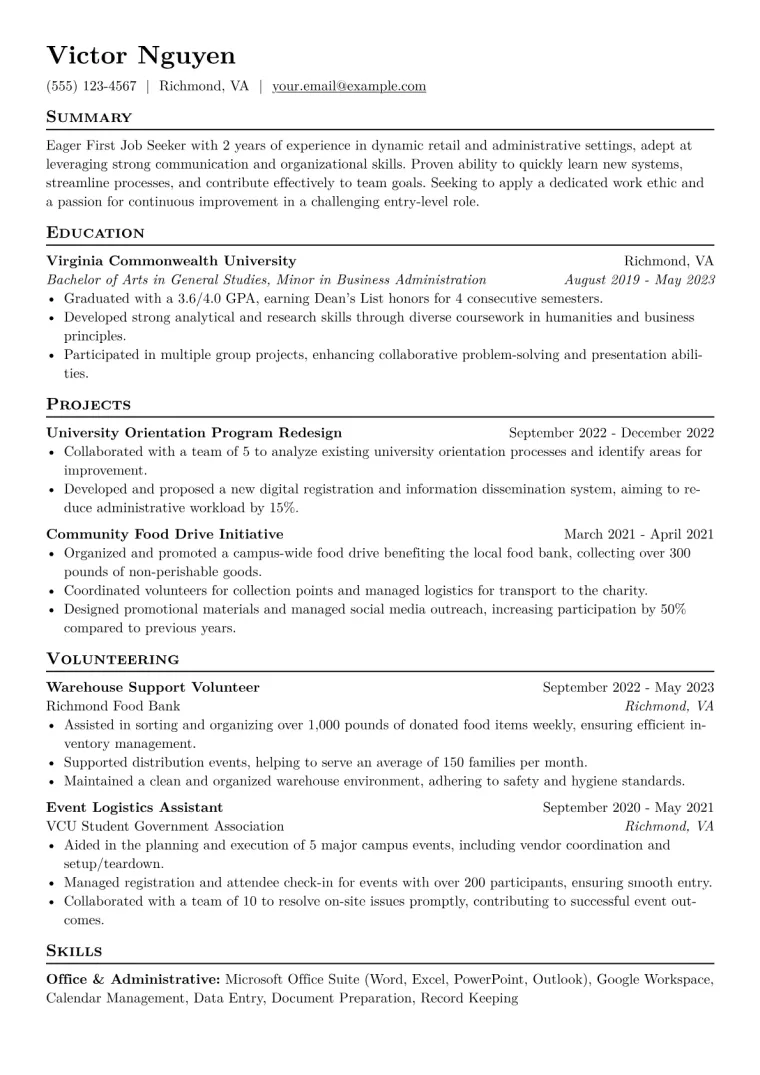 First Job Seeker Resume Example CV template preview