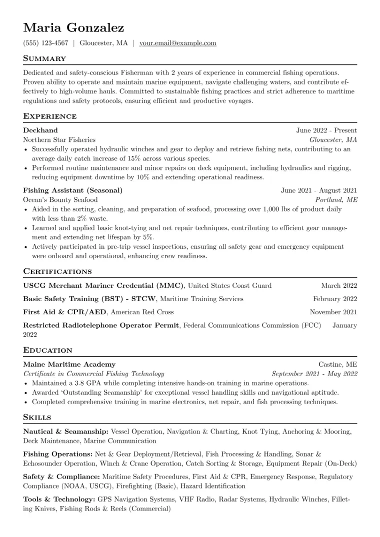 Fisherman Resume Example CV template preview