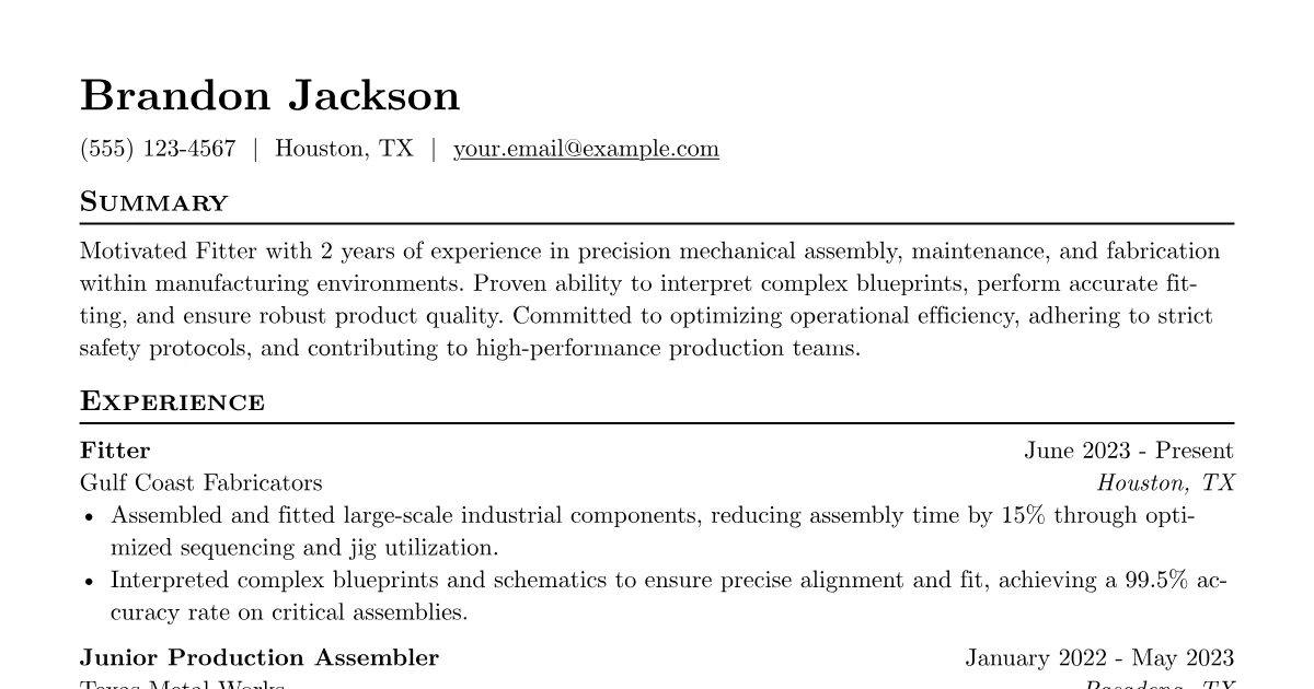 Fitter Resume Examples + Free Template (2026)