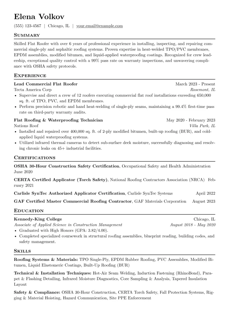 Flat Roofer Resume Example preview