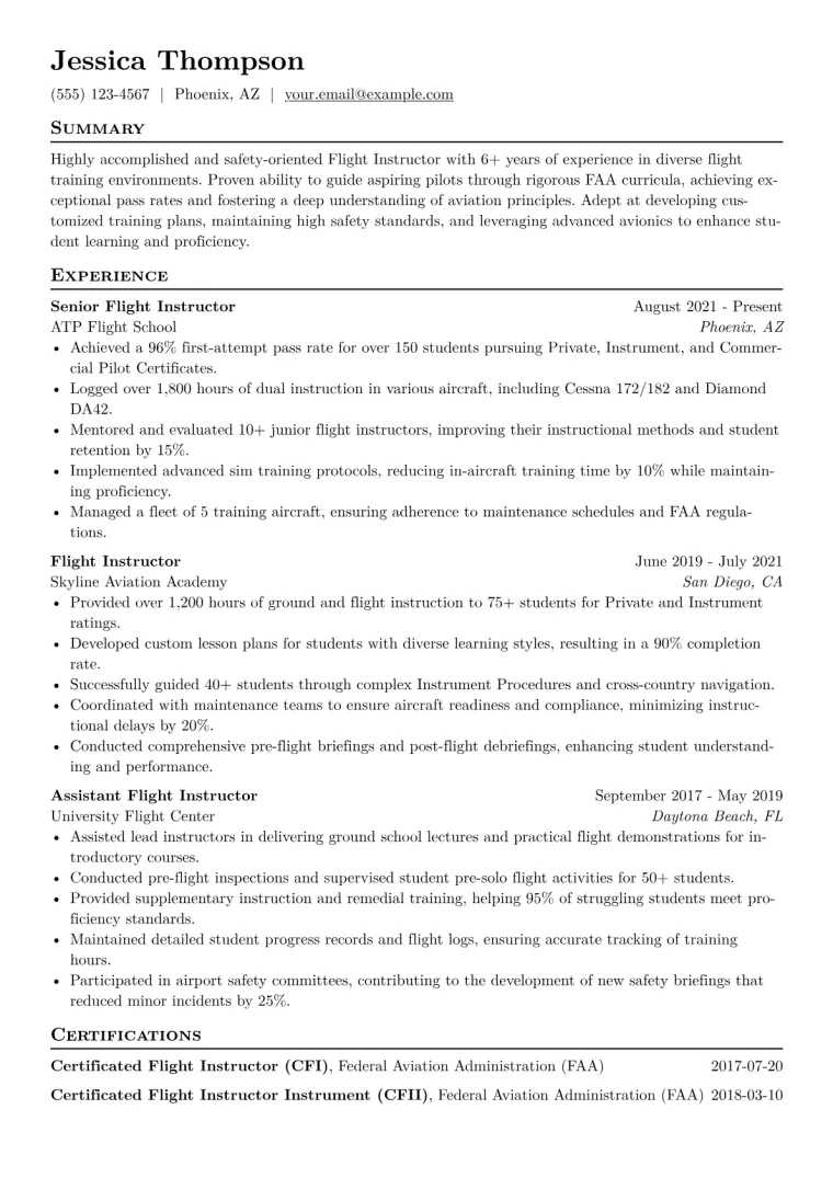 Flight Instructor Resume Example CV template preview