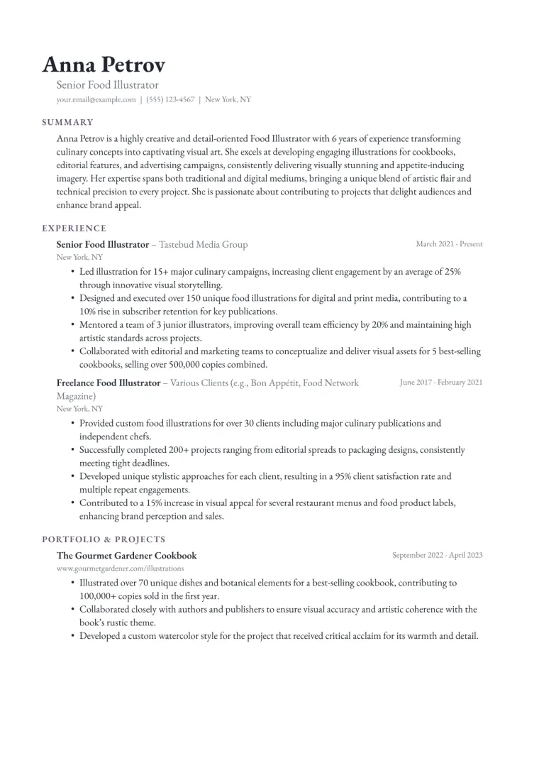 Food Illustrator Resume Example CV template preview