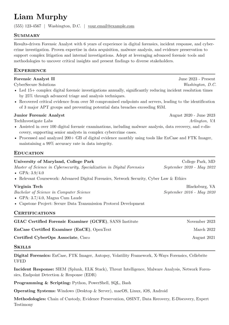 Forensic Analyst Resume Example preview