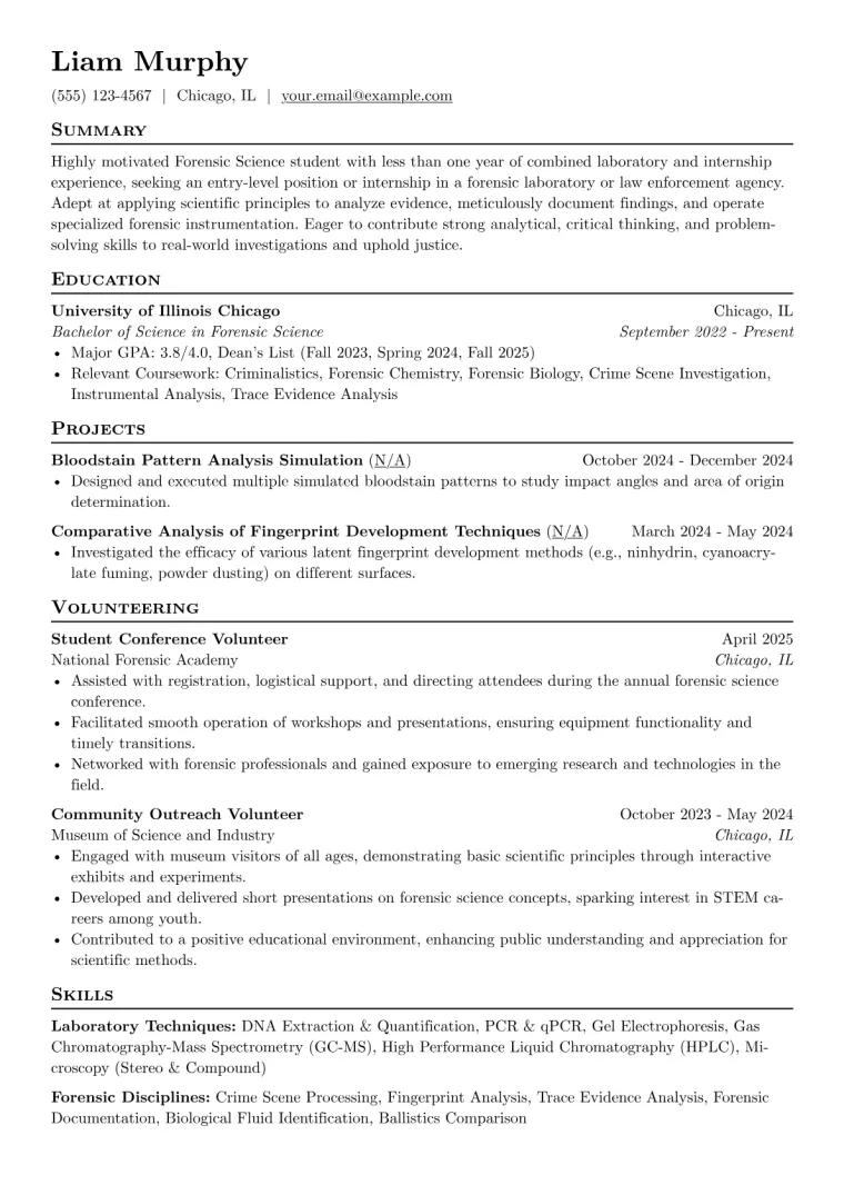Forensic Science Student Resume Example preview