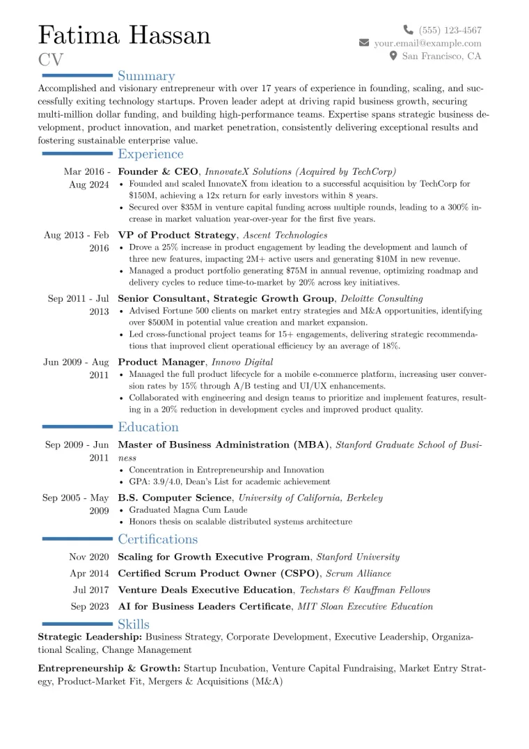 Founder Resume Example preview