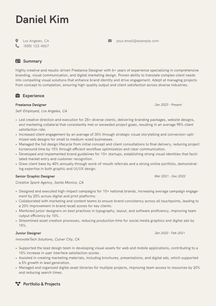 Freelance Designer Resume Example CV template preview
