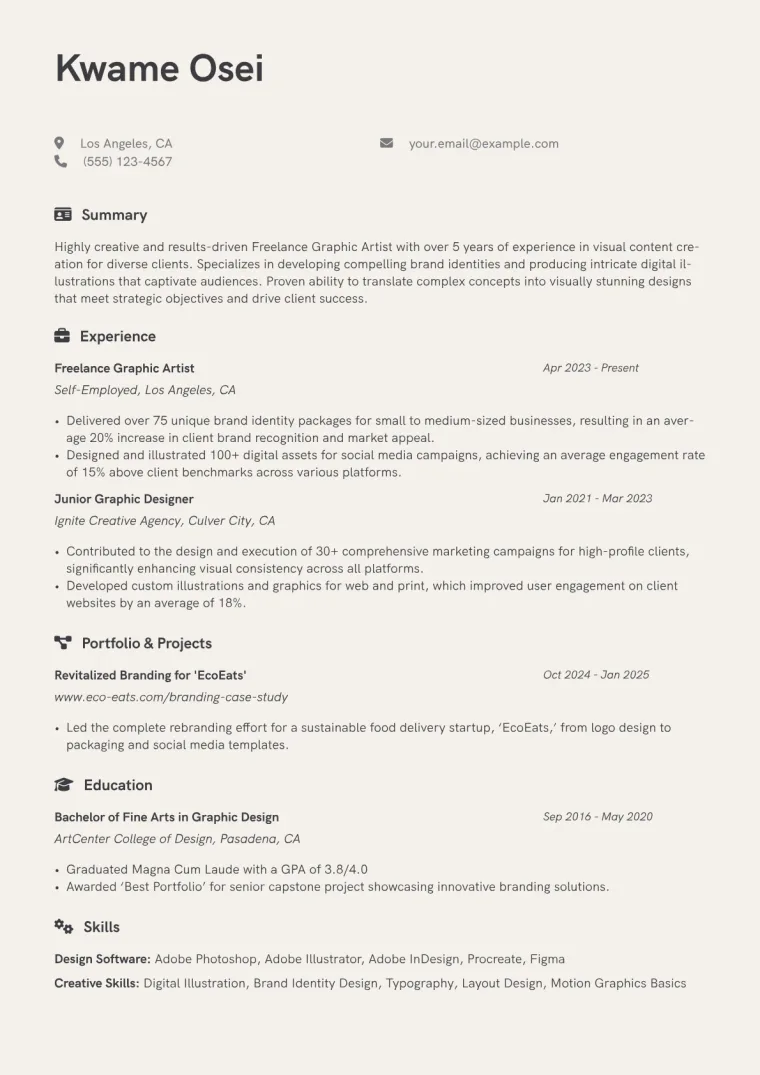 Freelance Graphic Artist Resume Example CV template preview