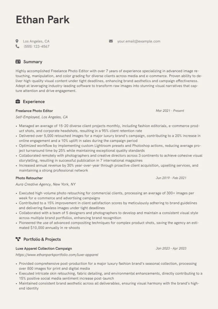 Freelance Photo Editor Resume Example preview