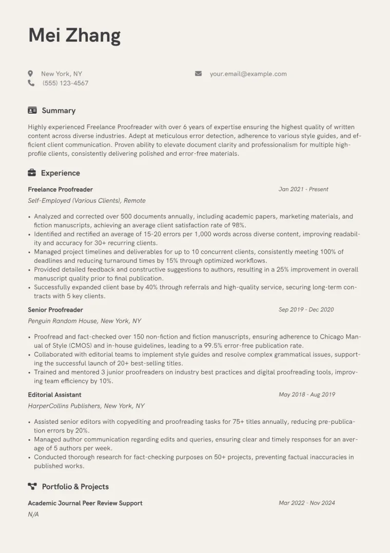 Freelance Proofreader Resume Example preview