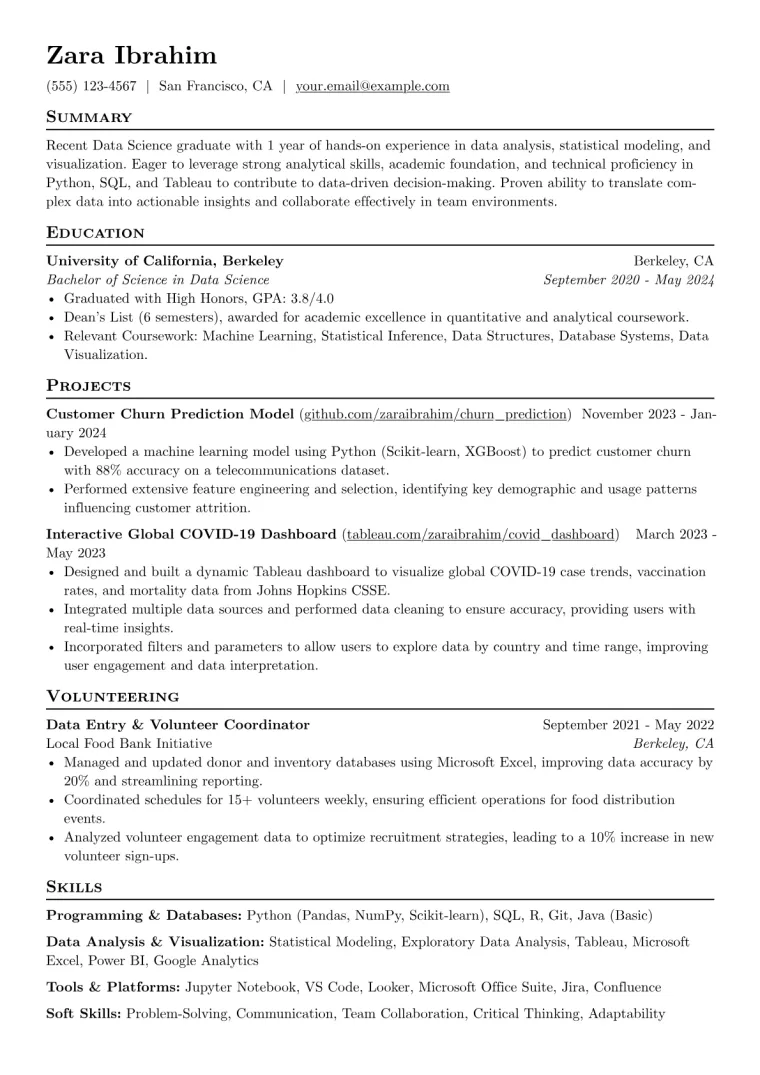 Fresher Resume Example preview