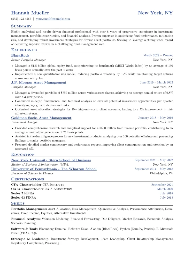 Fund Manager Resume Example preview