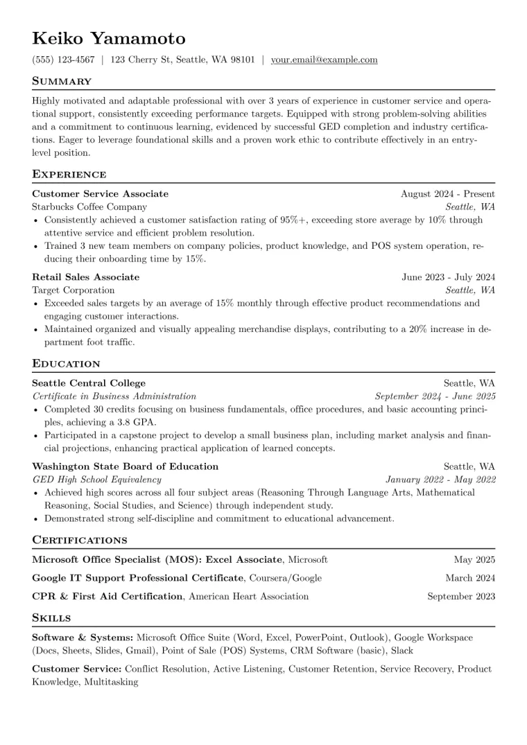 GED Resume Example preview