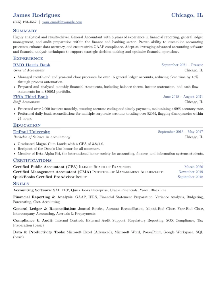 General Accountant Resume Example CV template preview