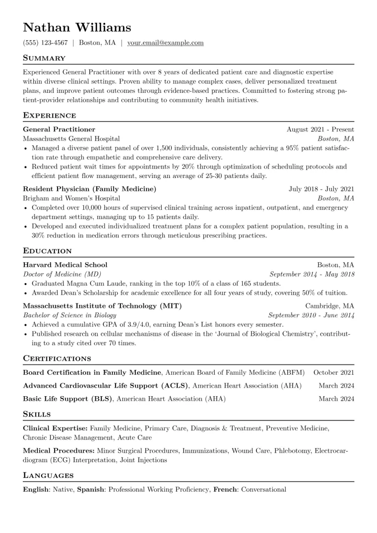 General Practitioner Resume Example preview