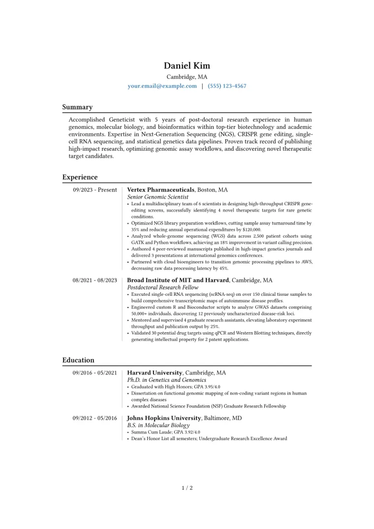 Geneticist Resume Example preview