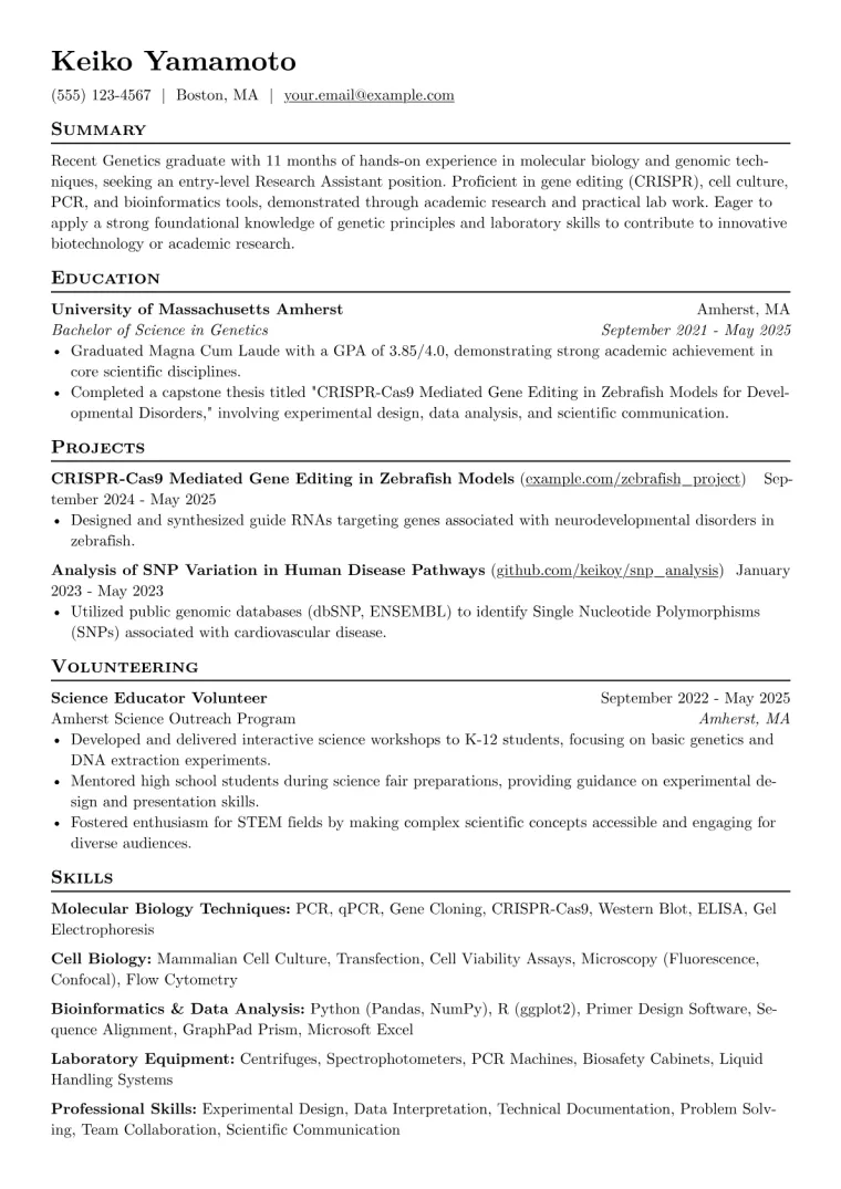 Genetics Student Resume Example preview