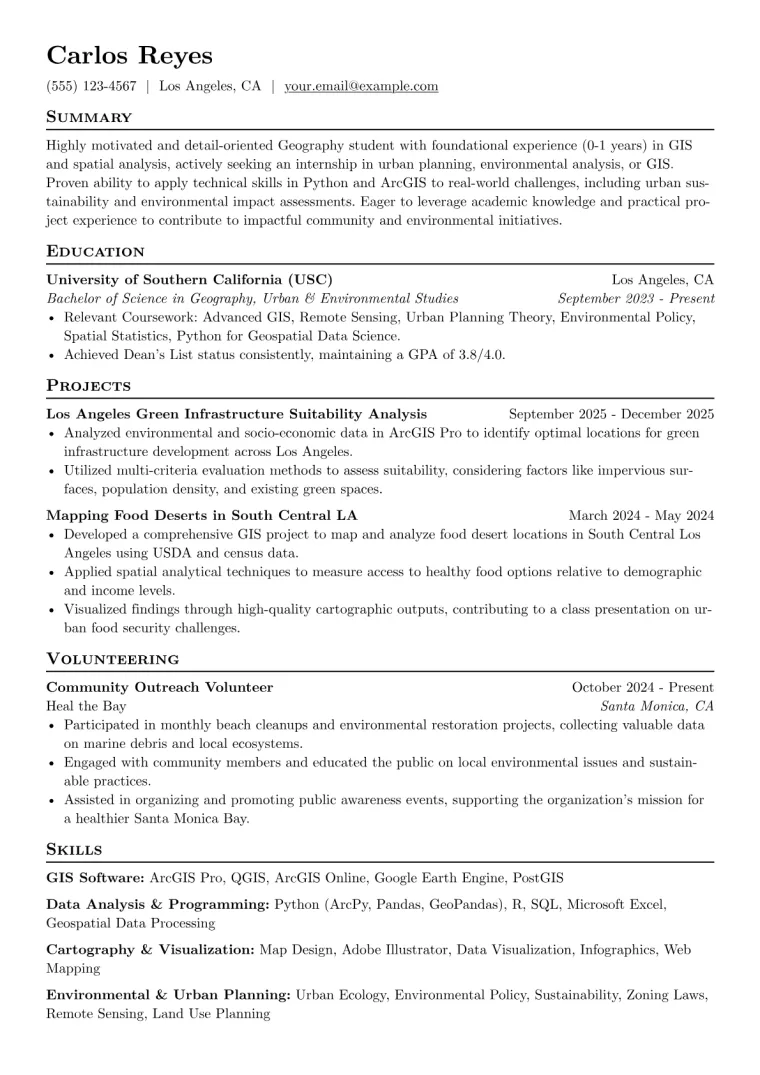 Geography Student Resume Example preview