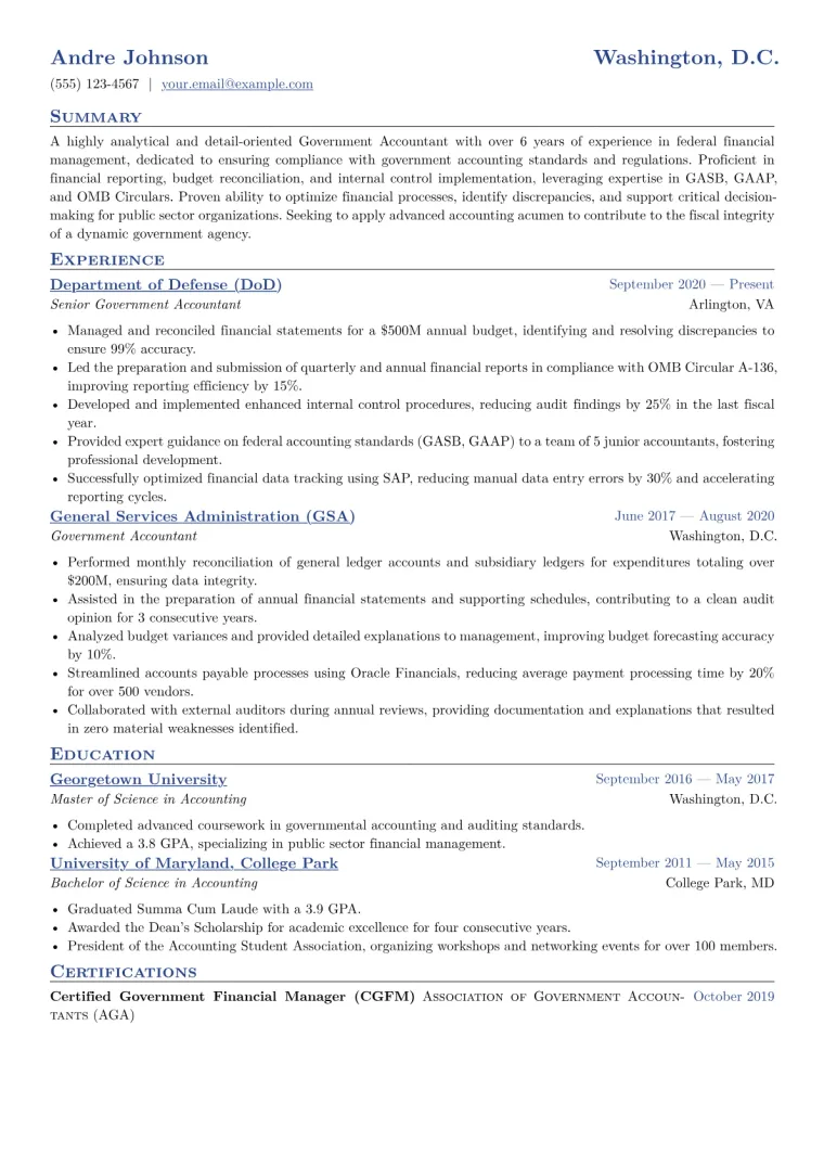 Government Accountant Resume Example CV template preview