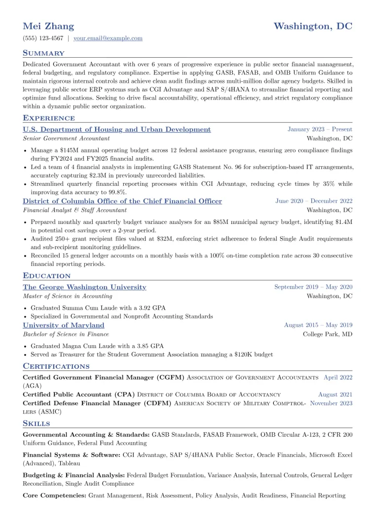 Government Accounting Resume Example preview
