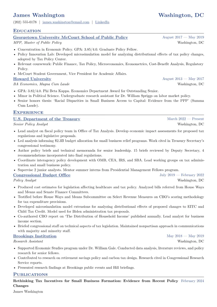 Government Policy Analyst CV template preview