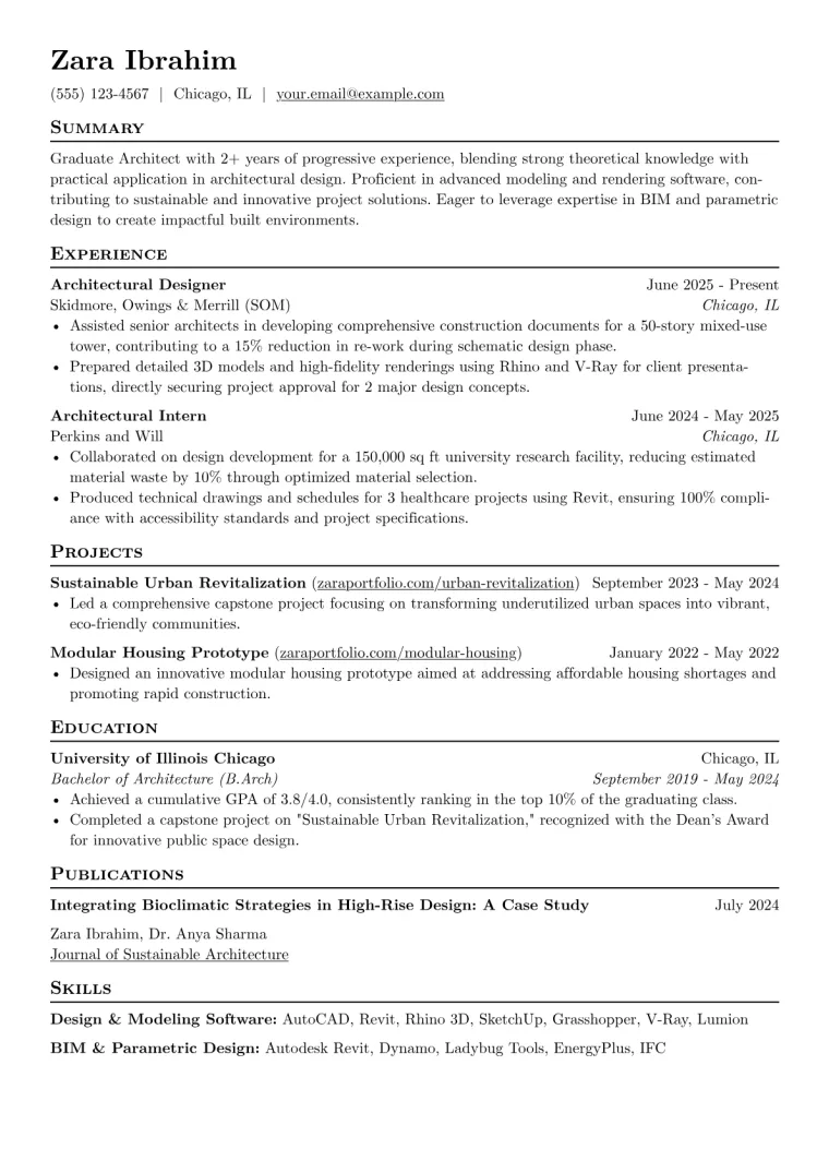 Graduate Architect Resume Example CV template preview