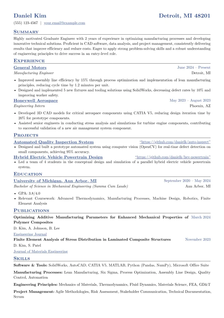 Graduate Engineer Resume Example CV template preview
