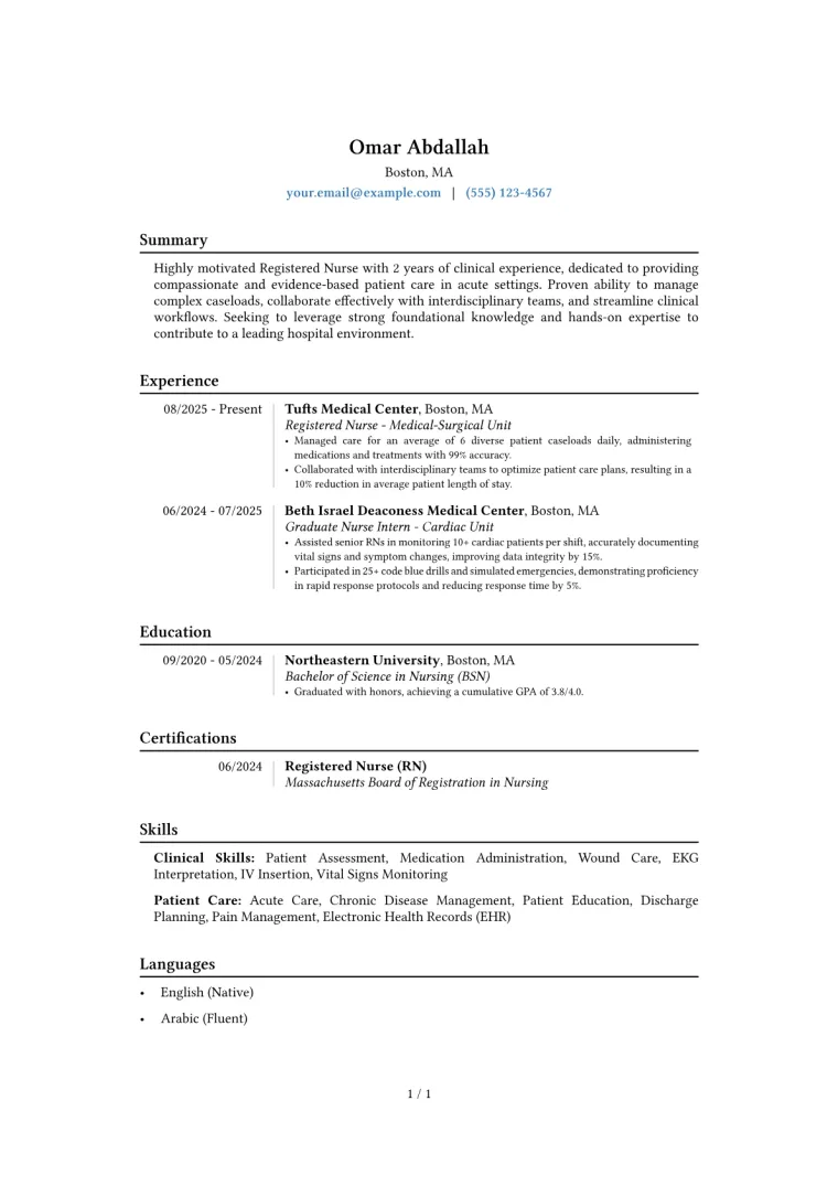 Graduate Nurse Resume Example preview