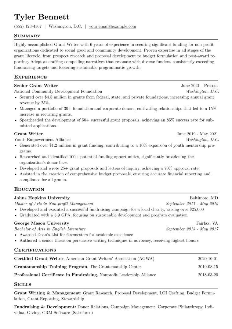 Grant Writer Resume Example CV template preview