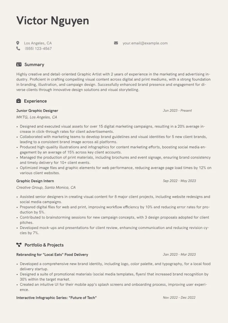 Graphic Artist Resume Example CV template preview