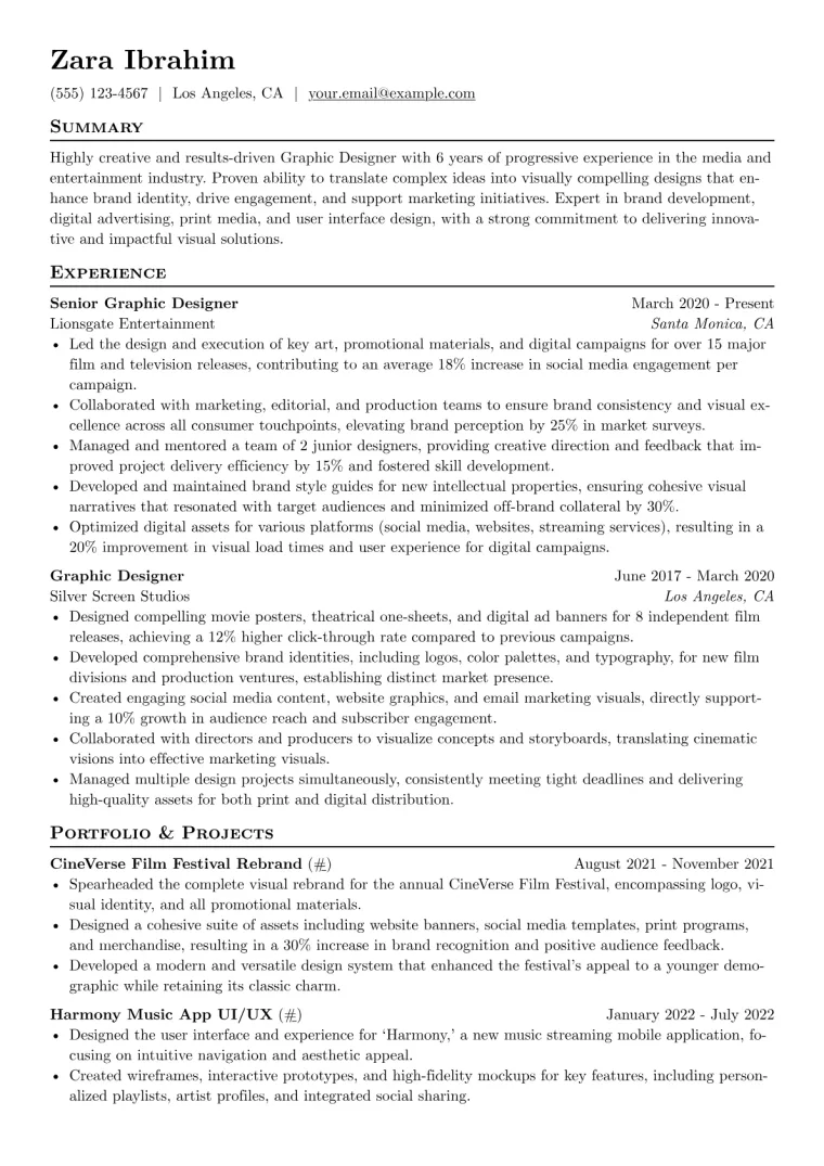 Graphic Design Resume Example CV template preview