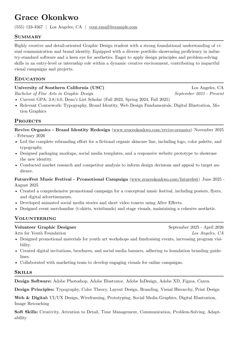 Graphic Design Student Resume Example CV template preview