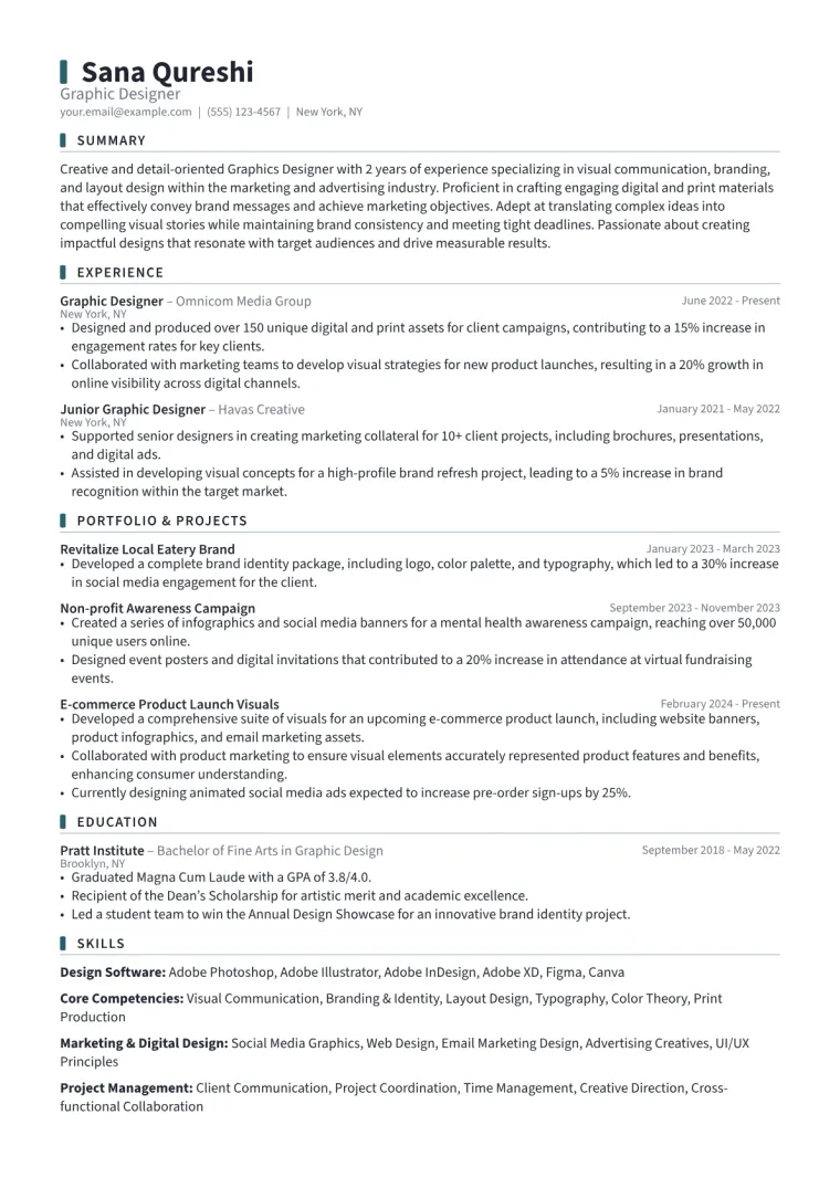 Graphics Designer Resume Example CV template preview