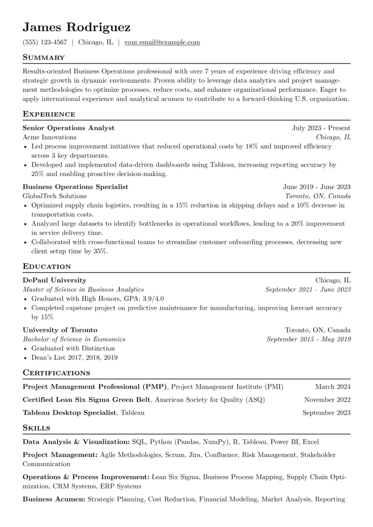 Green Card Holder Resume Example CV template preview