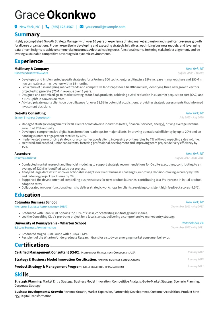 Growth Strategy Manager Resume Example CV template preview
