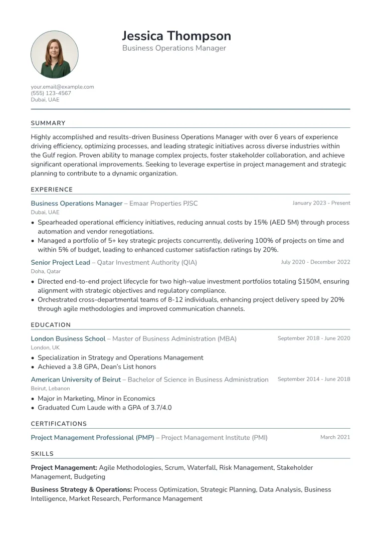 Gulf CV Format Example preview
