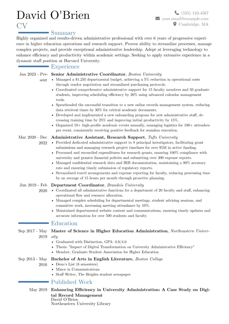 Harvard Resume Example CV template preview