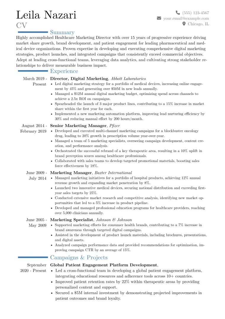 Healthcare Marketing Director Resume Example CV template preview