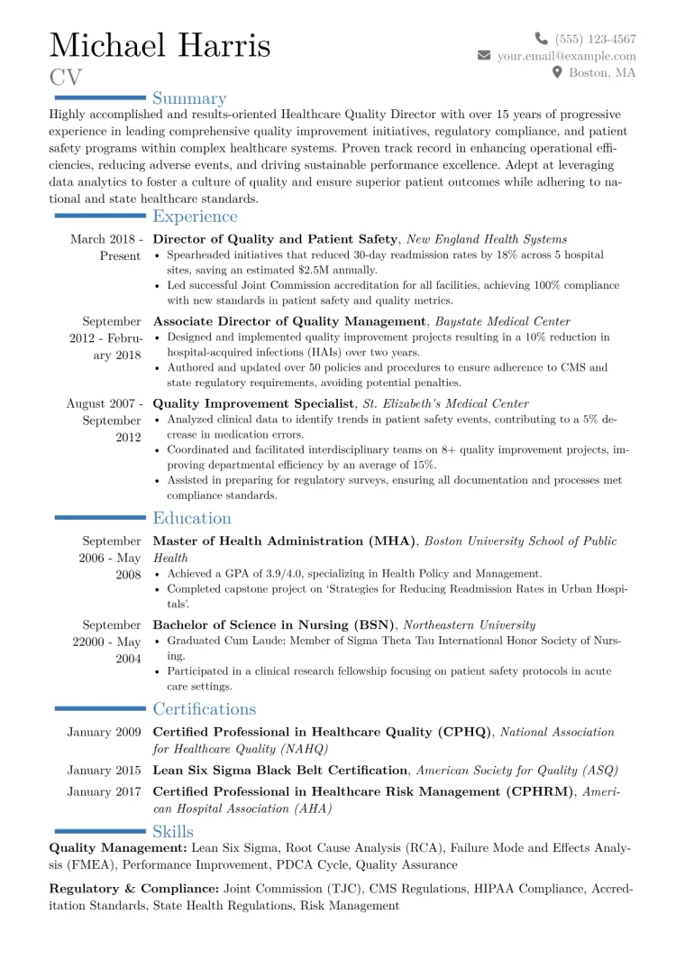Healthcare Quality Director Resume Example CV template preview