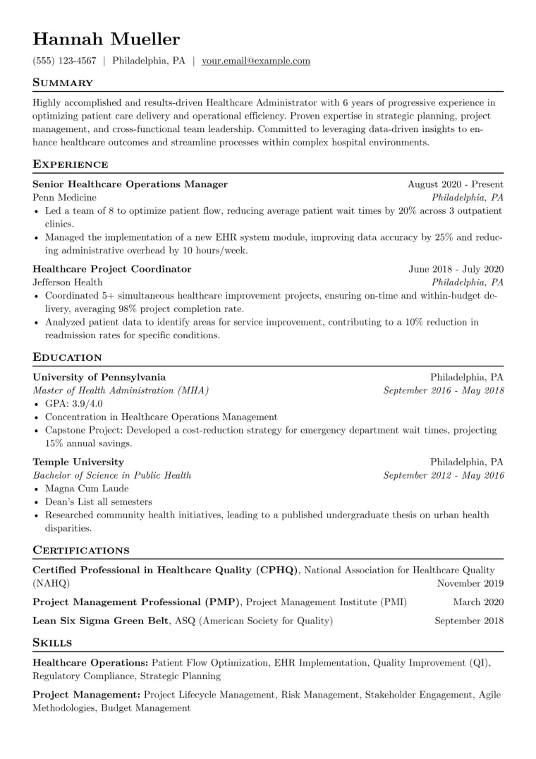 Healthcare Resume Example CV template preview