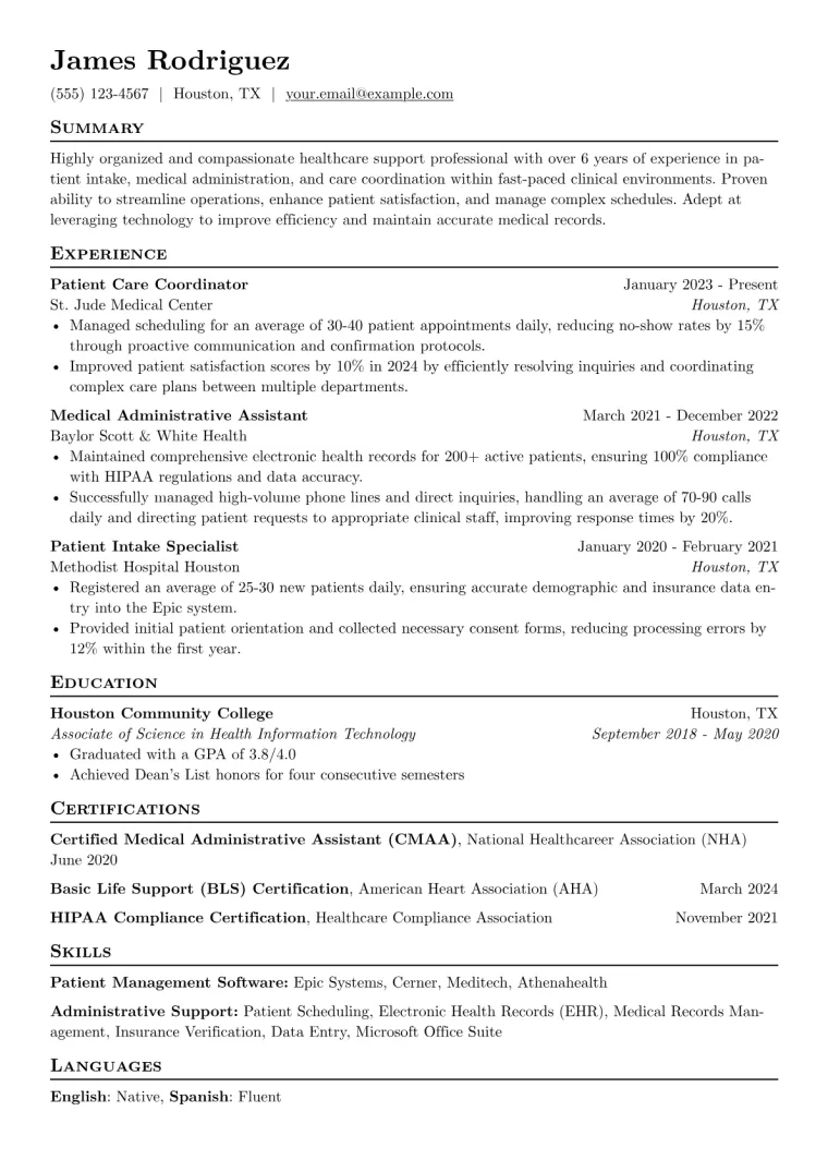 Healthcare Support Resume Example preview