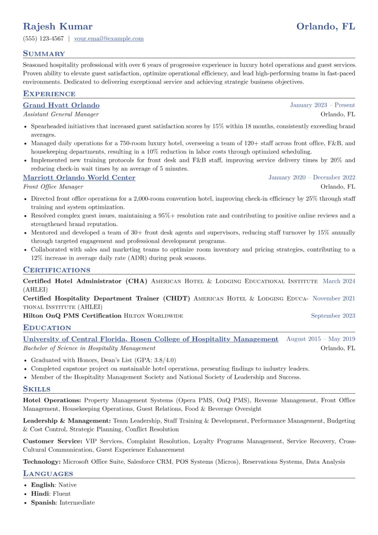 Hilton Resume Example preview