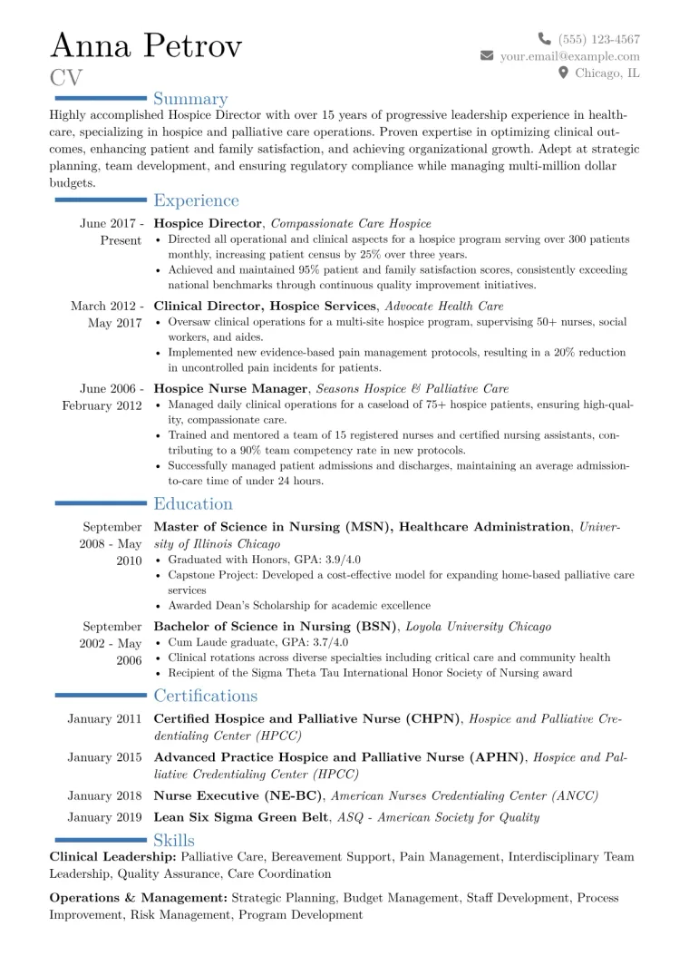 Hospice Director Resume Example CV template preview