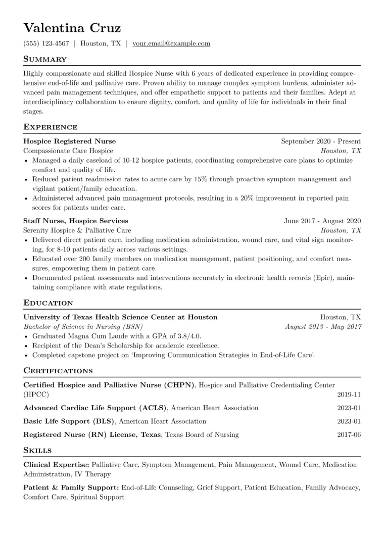 Hospice Nurse Resume Example CV template preview