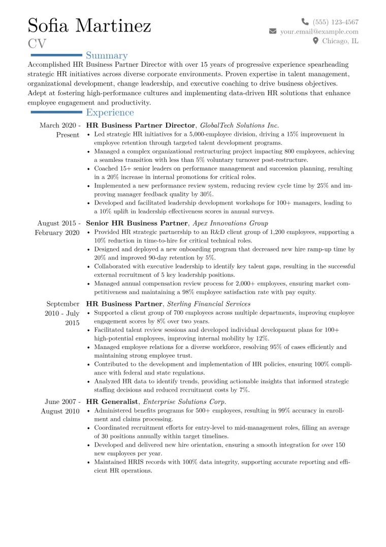 HR Business Partner Director Resume Example CV template preview