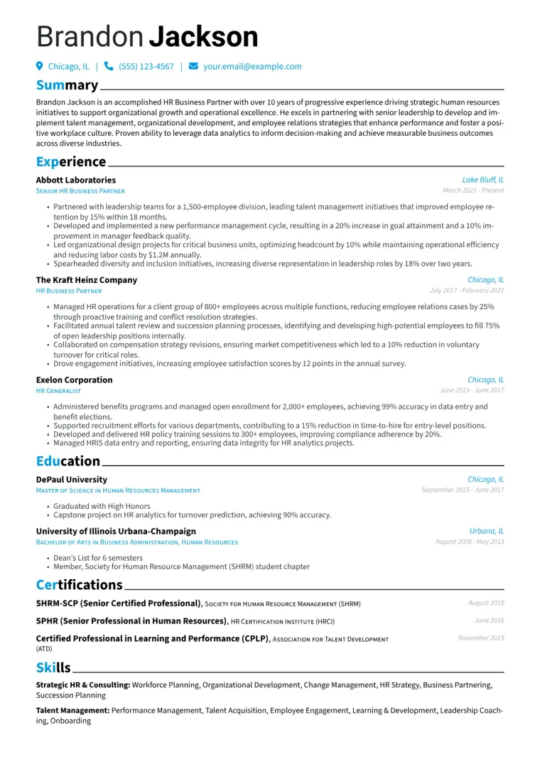 HR Business Partner Resume Example CV template preview