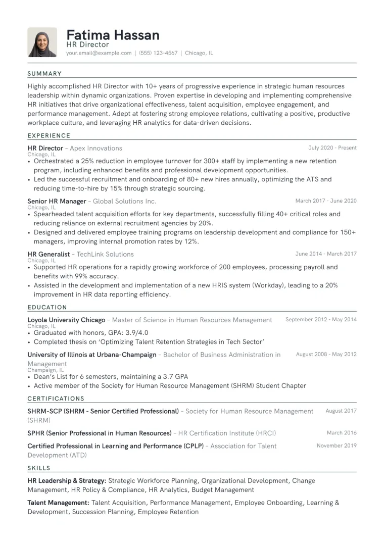 HR Director Resume Example preview