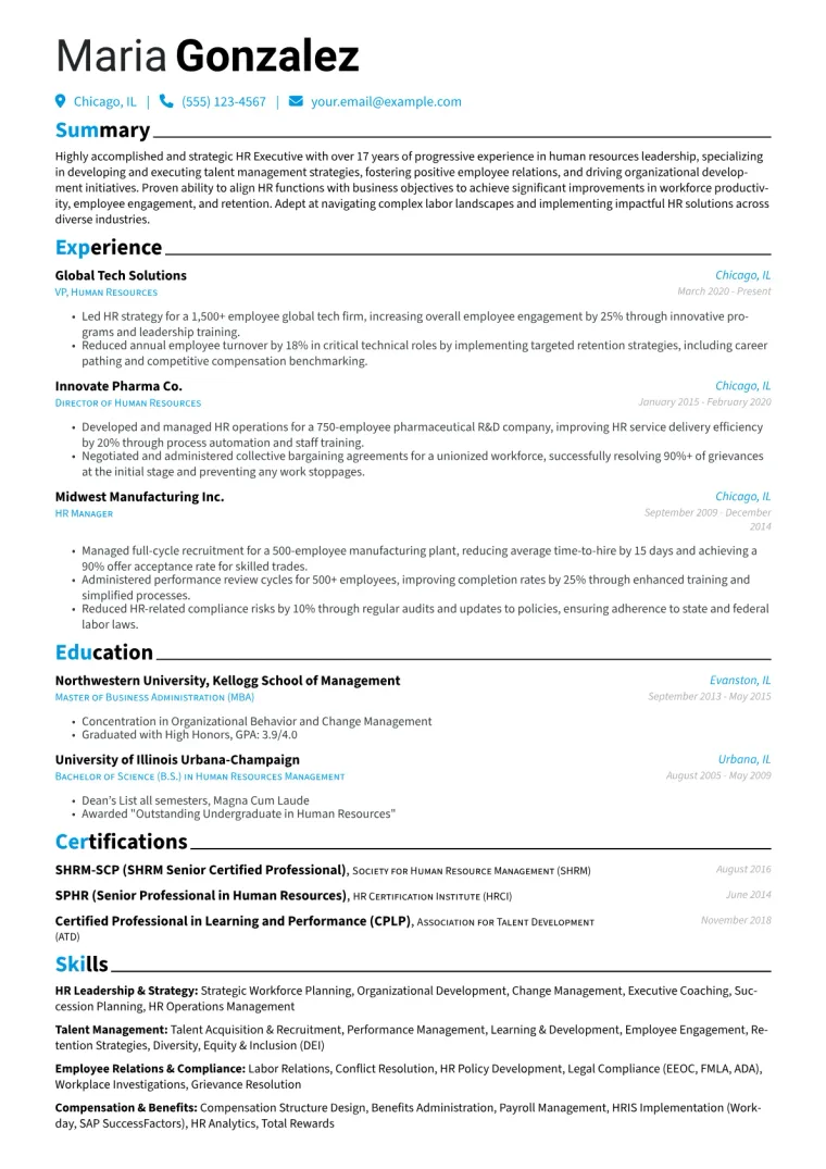 HR Executive Resume Example CV template preview