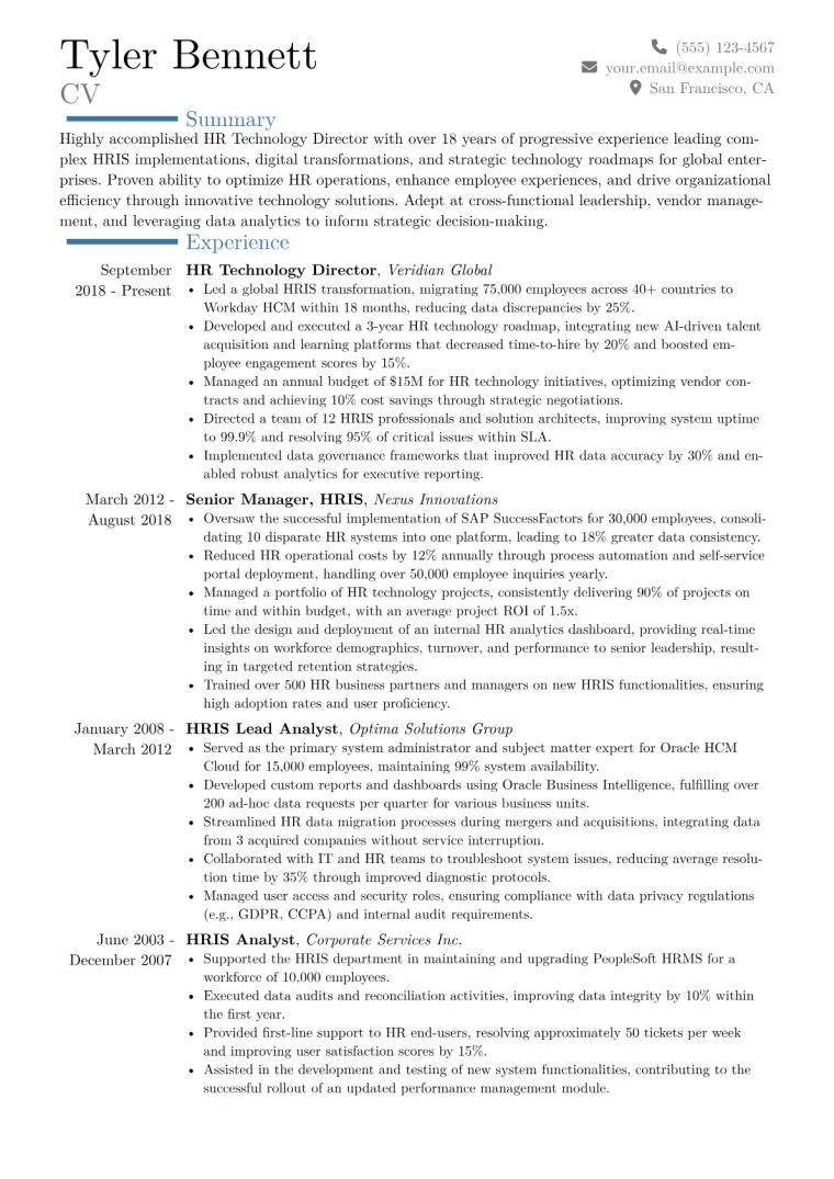 HR Technology Director Resume Example CV template preview