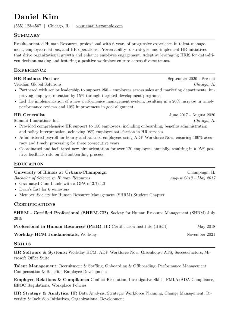 Human Resources Resume Example CV template preview